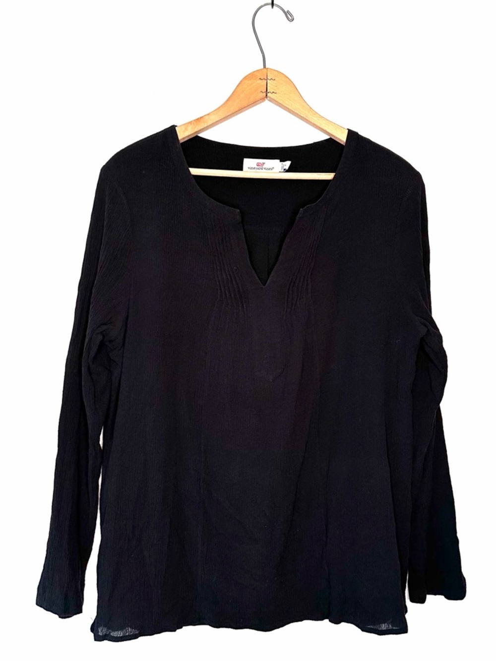 Vineyard Vines Top Womens Extra Large Black Silk Cotton Crepe Tunic Blouse